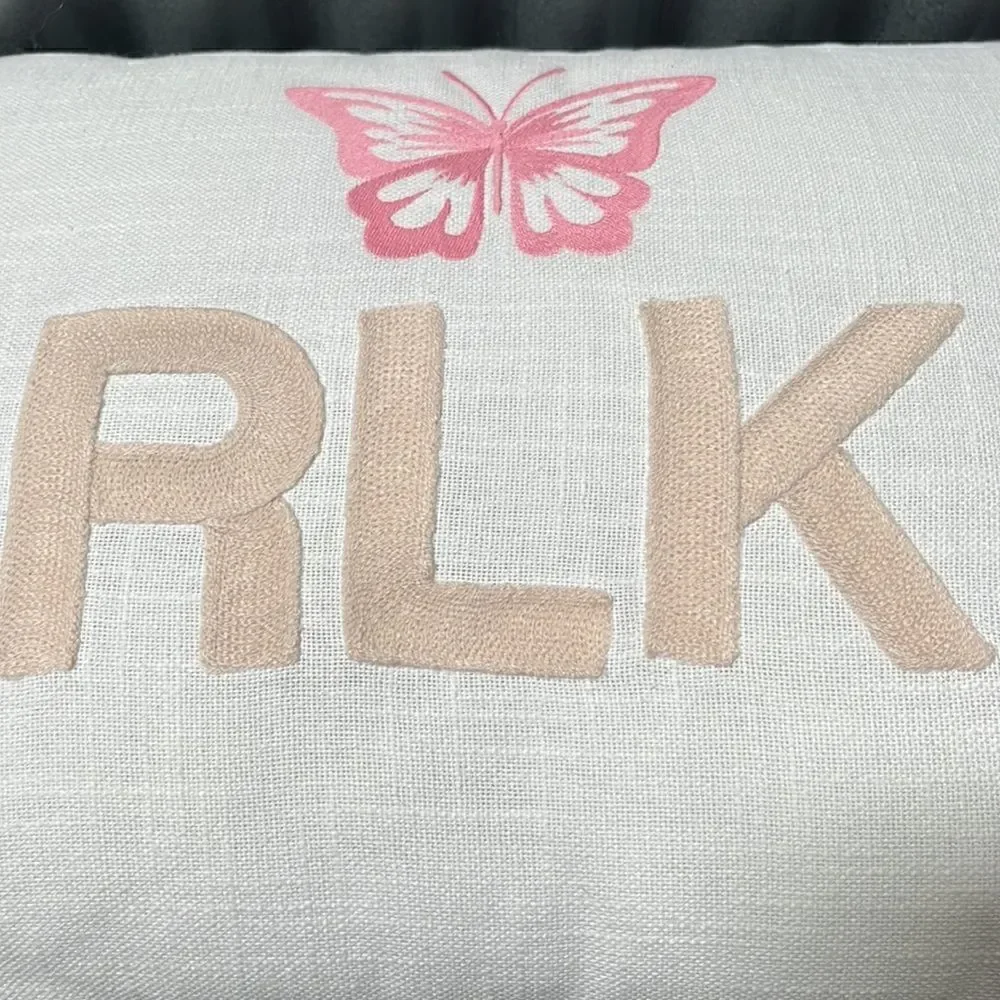Pottery Barn new sample Embroidered RLK BUTTERFLY pillow